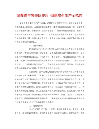 《安全管理》之发挥青年突击队作用 创建安全生产示范岗 