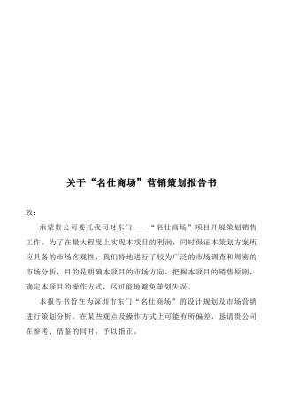 关于某商场营销策划报告书
