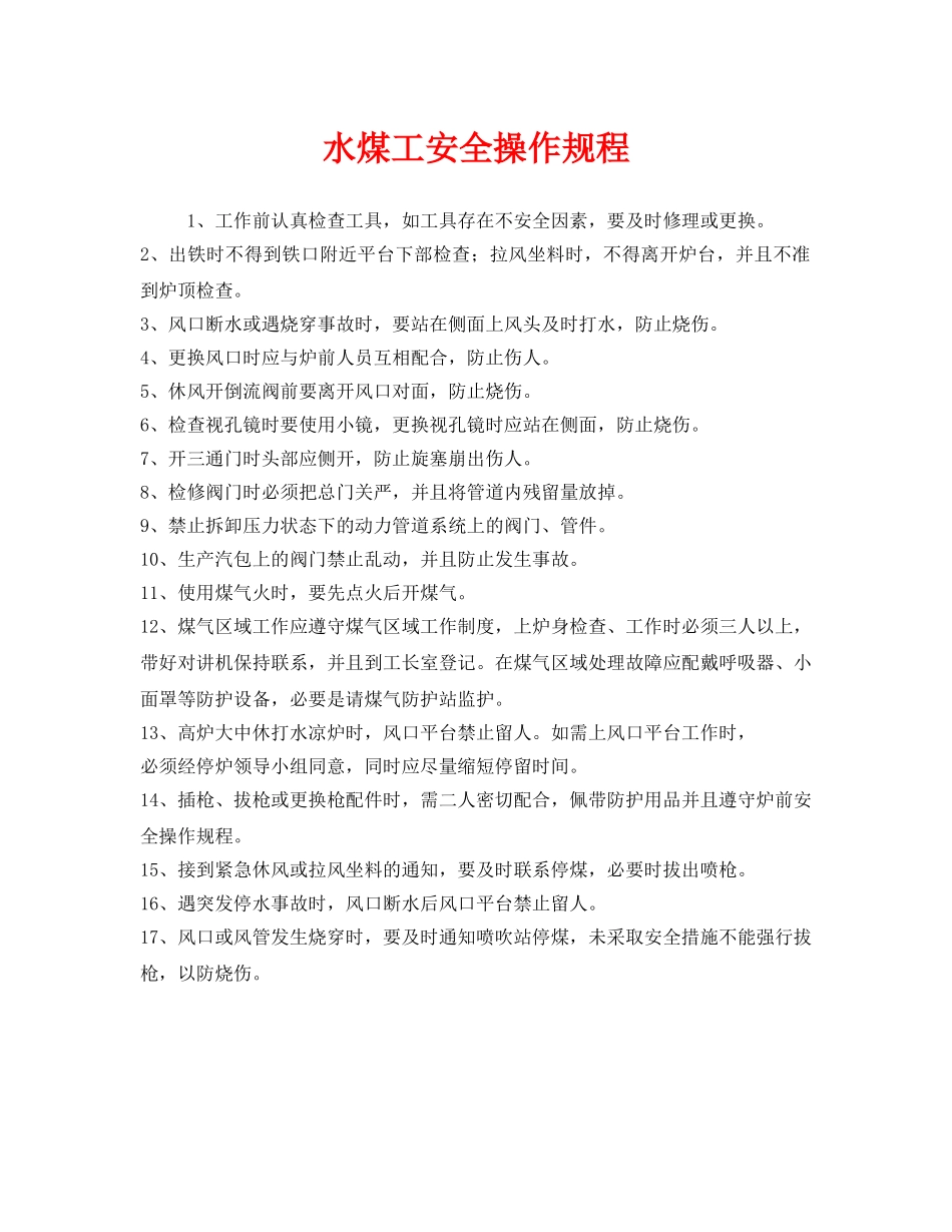 《安全操作规程》之水煤工安全操作规程 _第1页
