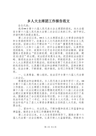 乡人大主席团工作报告范文 