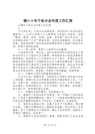 镇××年个私分会年度工作汇报 
