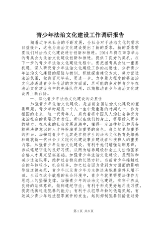 青少年法治文化建设工作调研报告 