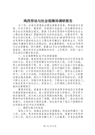 鸡西劳动与社会保障局调研报告 