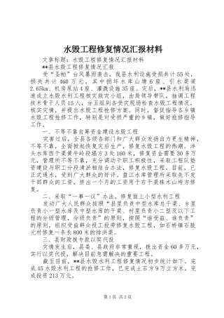 水毁工程修复情况汇报材料 