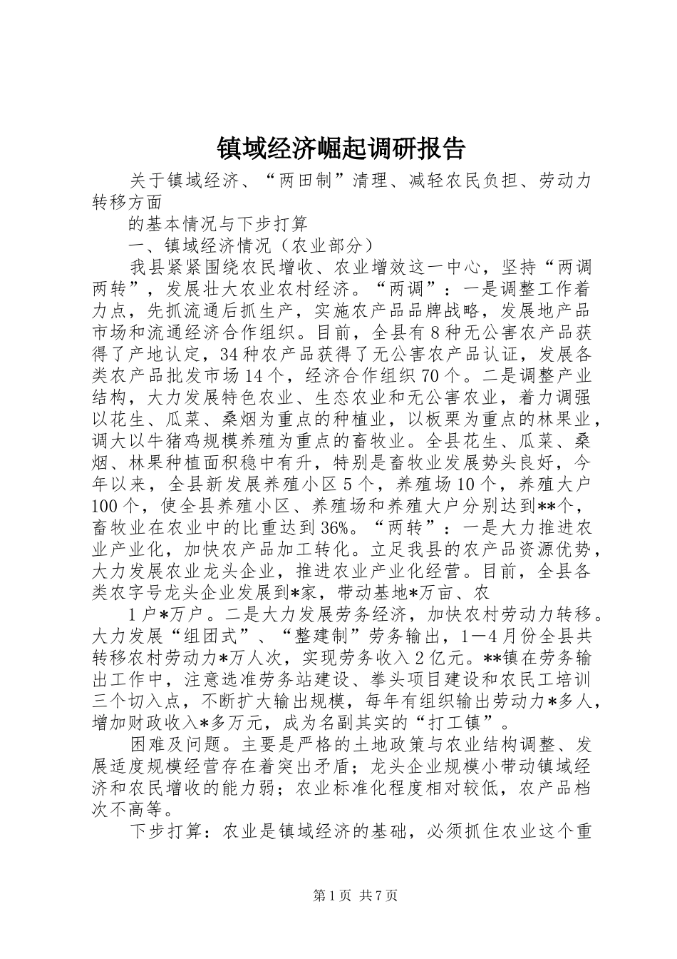 镇域经济崛起调研报告 _第1页