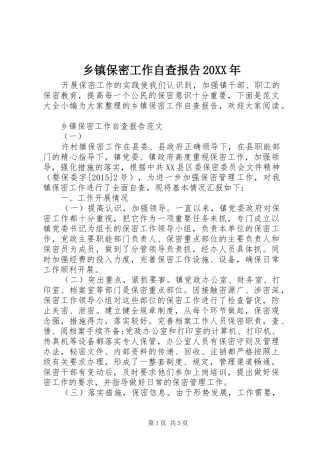 乡镇保密工作自查报告20XX年