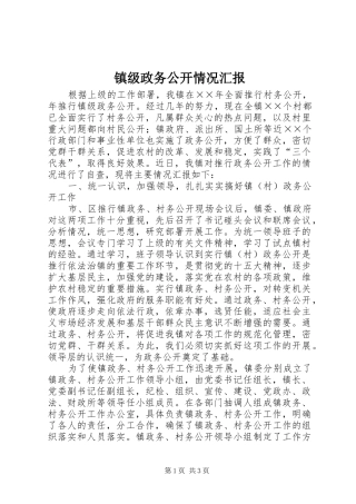 镇级政务公开情况汇报 