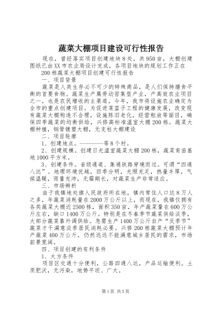 蔬菜大棚项目建设可行性报告 