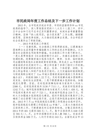 市民政局年度工作总结及下一步工作计划