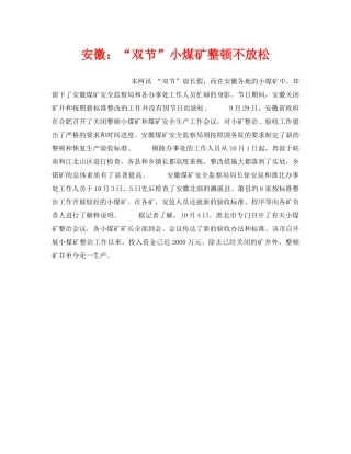 《安全管理》之安徽“双节”小煤矿整顿不放松 