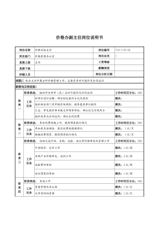 中船重工研究所价格办副主任岗位说明书