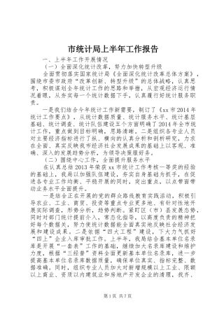 市统计局上半年工作报告 