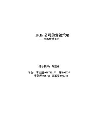 KQF公司市场营销策略报告