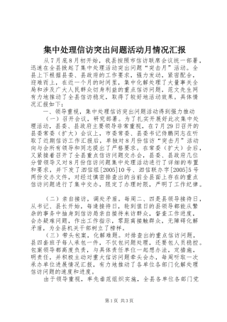集中处理信访突出问题活动月情况汇报 