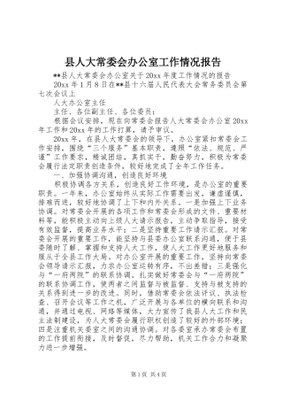 县人大常委会办公室工作情况报告 
