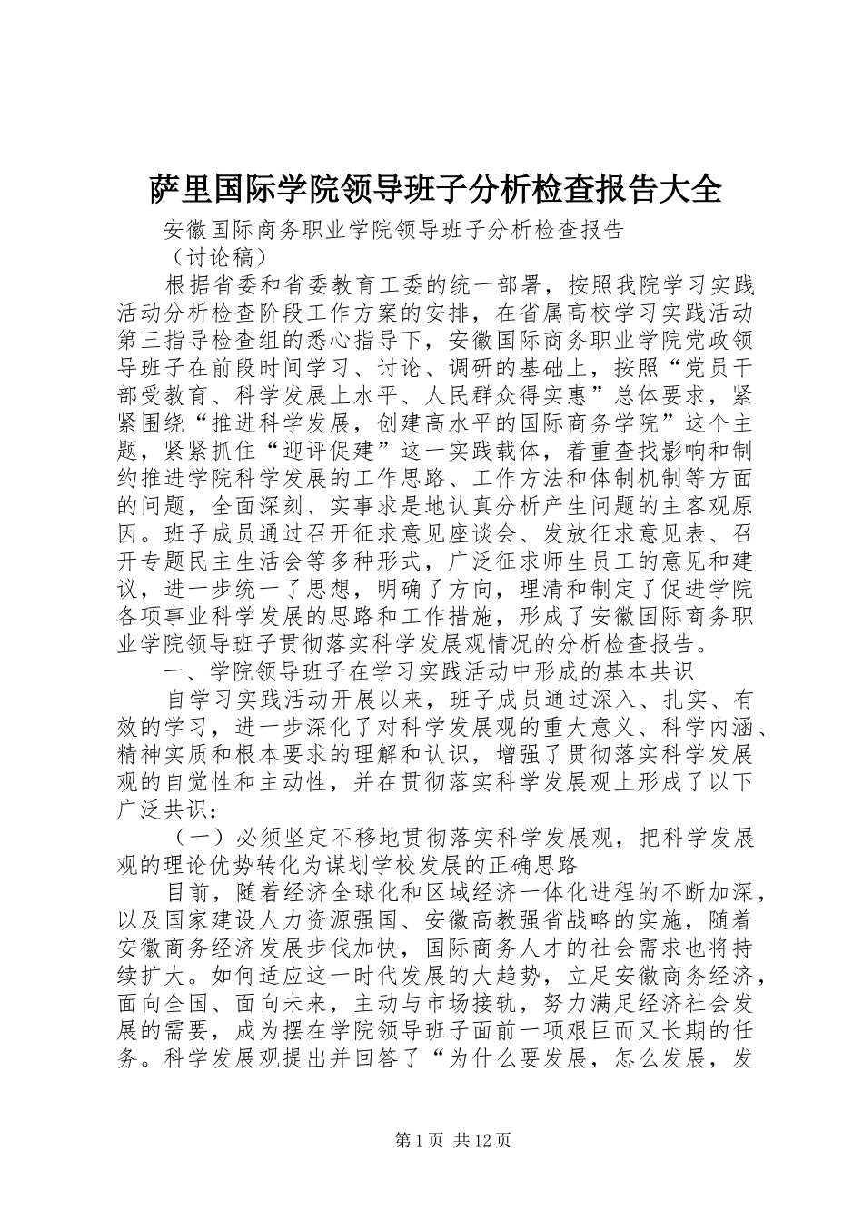 萨里国际学院领导班子分析检查报告大全 _第1页