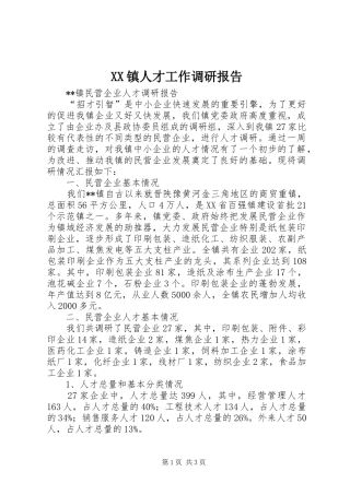XX镇人才工作调研报告 