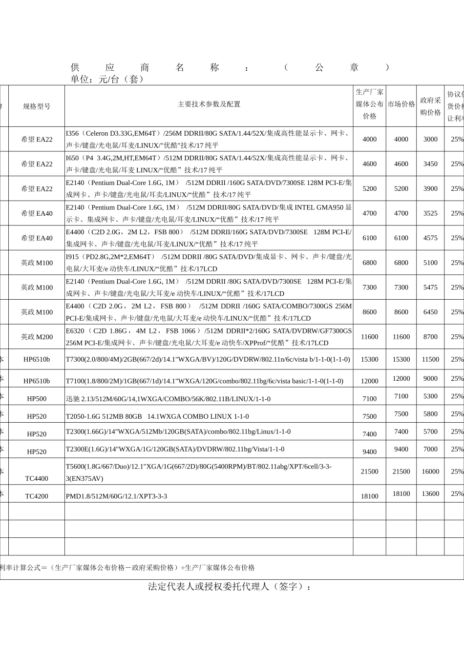 A包通用办公设备价格让利率承诺表(开标一览表)_第2页