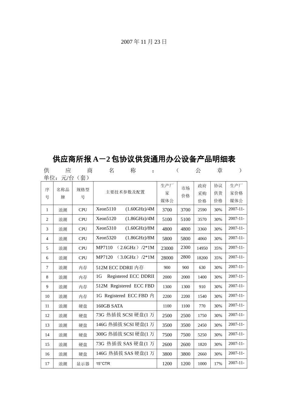 A包通用办公设备价格让利率承诺表(开标一览表)_第3页