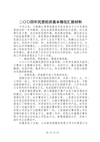 二○○四年民营经济基本情况汇报材料 