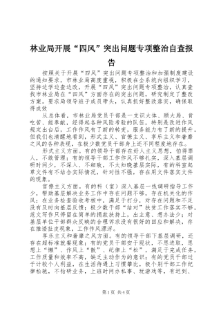 林业局开展“四风”突出问题专项整治自查报告 
