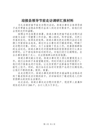 迎接县领导节前走访调研汇报材料 