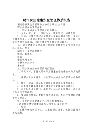 现代职业健康安全管理体系报告 