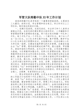 军管大队特勤中队XX年工作计划