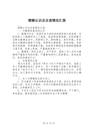 禁赌认识及自查情况汇报 