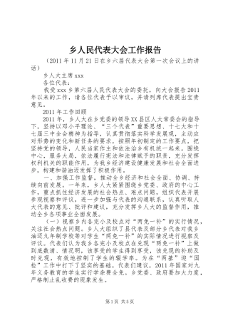 乡人民代表大会工作报告 