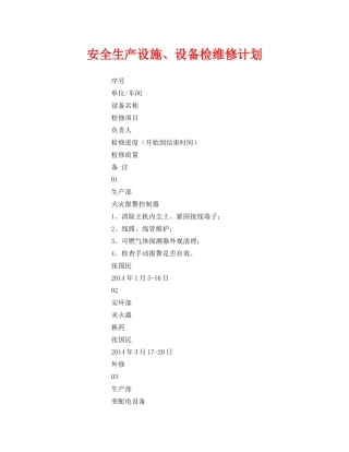 《安全管理文档》之安全生产设施、设备检维修计划 