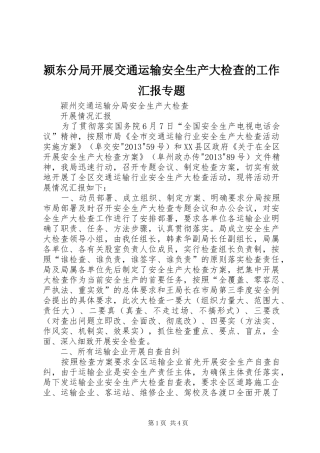 颍东分局开展交通运输安全生产大检查的工作汇报专题 