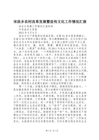宋洛乡农村改革发展暨宣传文化工作情况汇报 