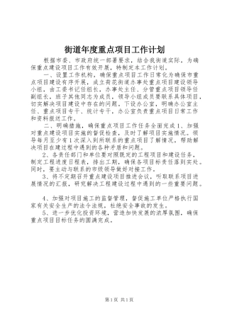 街道年度重点项目工作计划