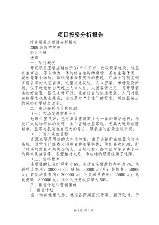 项目投资分析报告 