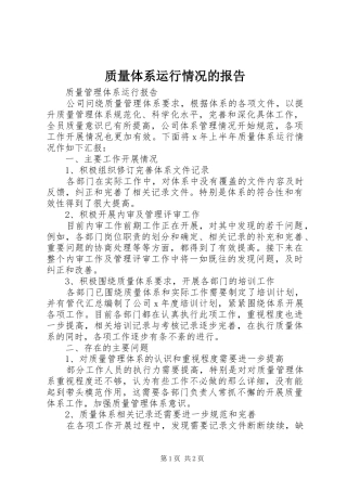 质量体系运行情况的报告 