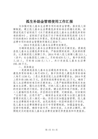 孤生补助金管理使用工作汇报 
