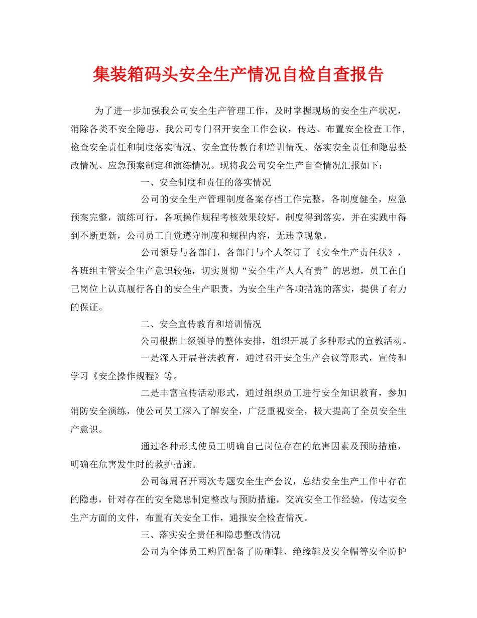 《安全管理》之集装箱码头安全生产情况自检自查报告 _第1页