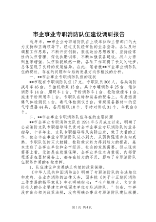 市企事业专职消防队伍建设调研报告 