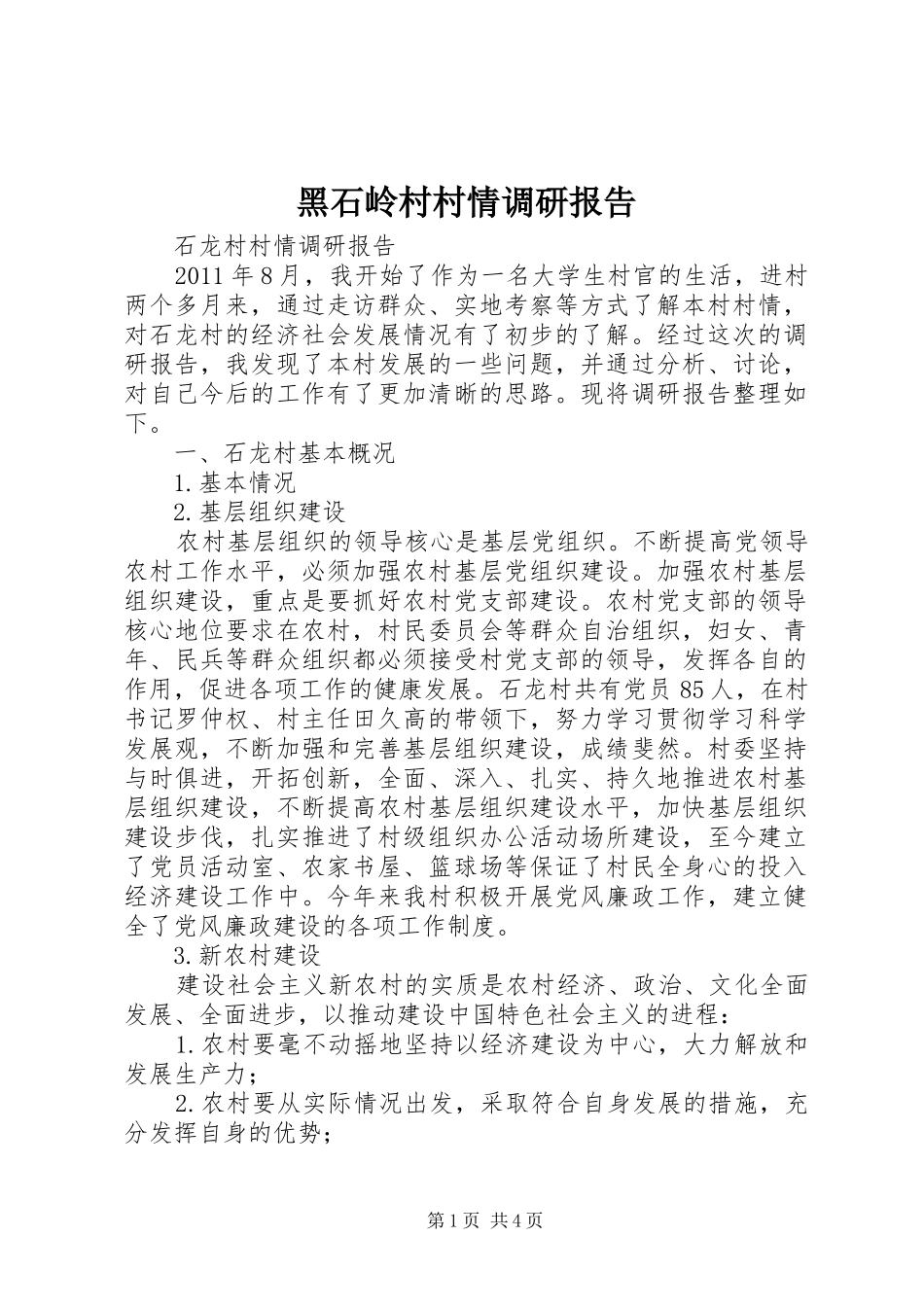 黑石岭村村情调研报告 _第1页