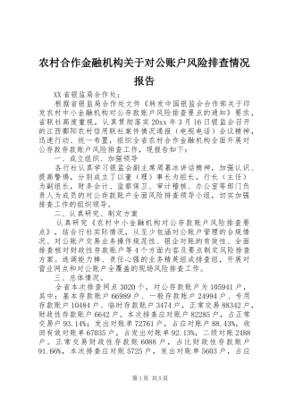 农村合作金融机构关于对公账户风险排查情况报告 
