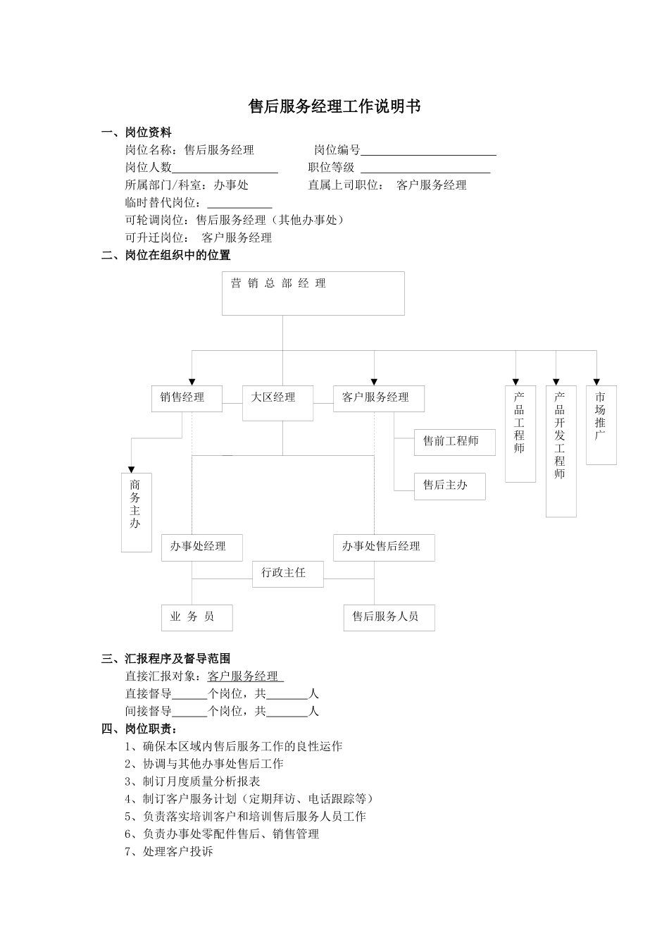 售后服务经理工作说明书_第1页