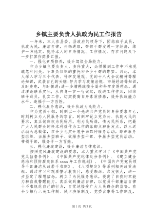 乡镇主要负责人执政为民工作报告 