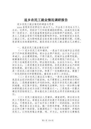 返乡农民工就业情况调研报告 