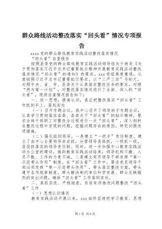 群众路线活动整改落实“回头看”情况专项报告 
