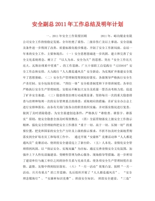 《安全管理文档》之安全副总2011年工作总结及明年计划 