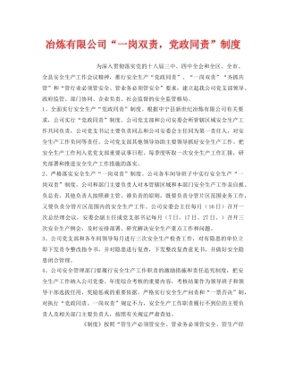 《安全管理》之冶炼有限公司“一岗双责，党政同责”制度 