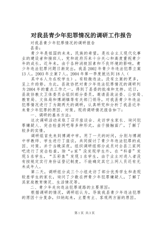 对我县青少年犯罪情况的调研工作报告 