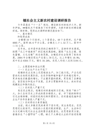 镇社会主义新农村建设调研报告 