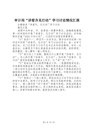审计局“讲看齐见行动”学习讨论情况汇报 